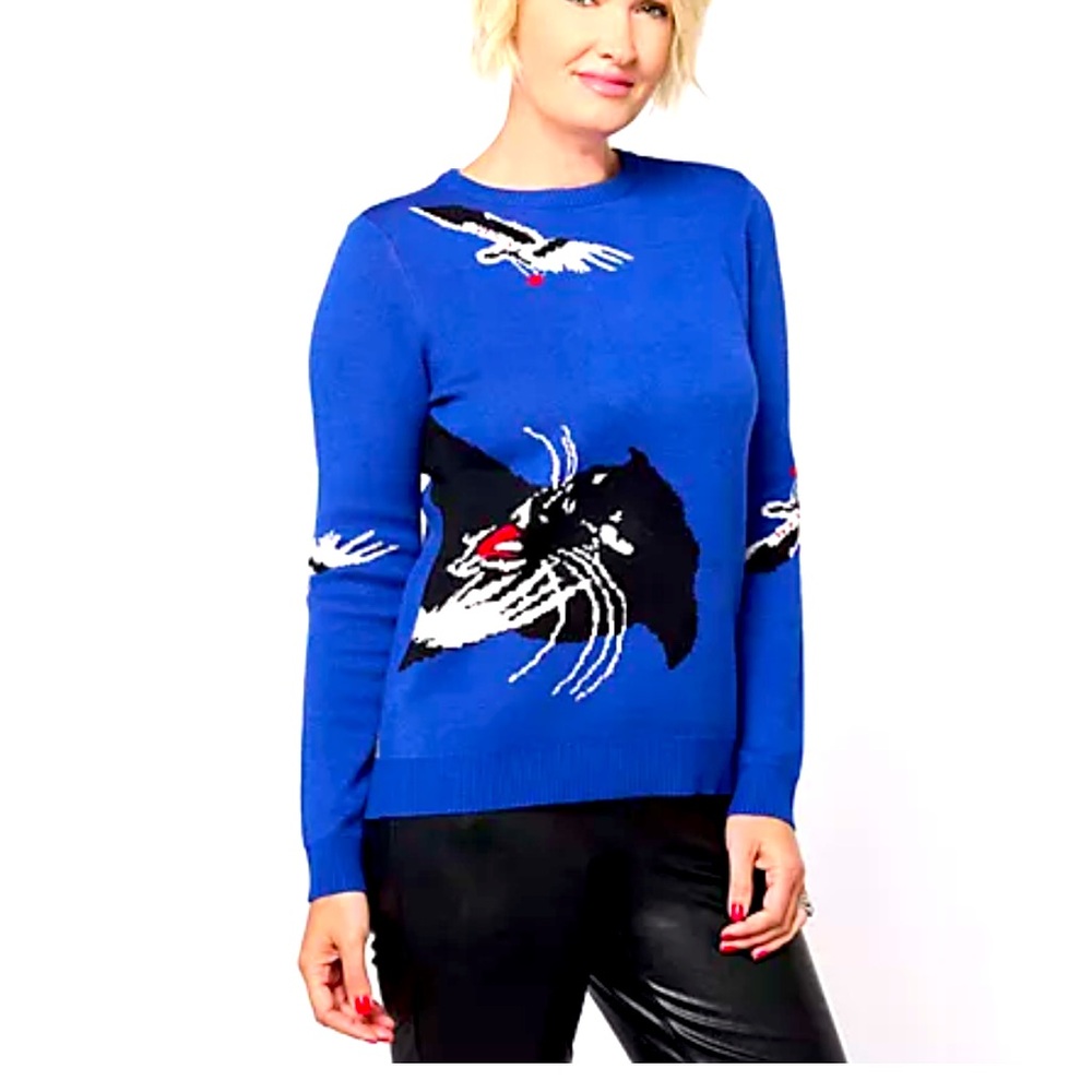 Attitudes by Renee Jacquard QVC cat panther sweater M NWT